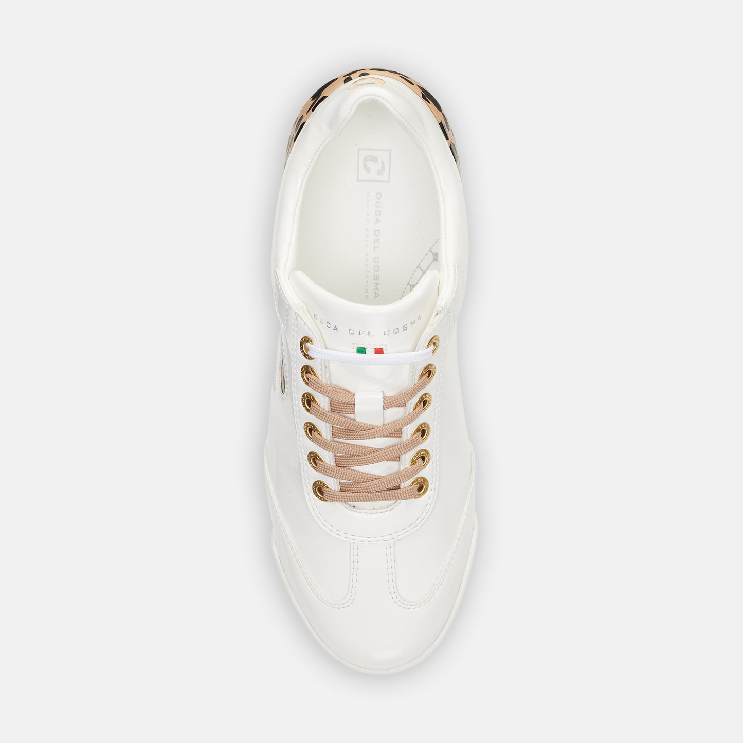 Duca del Cosma's King Cheetah White Women's Golf shoe fully waterproof with animal print from duca del cosma