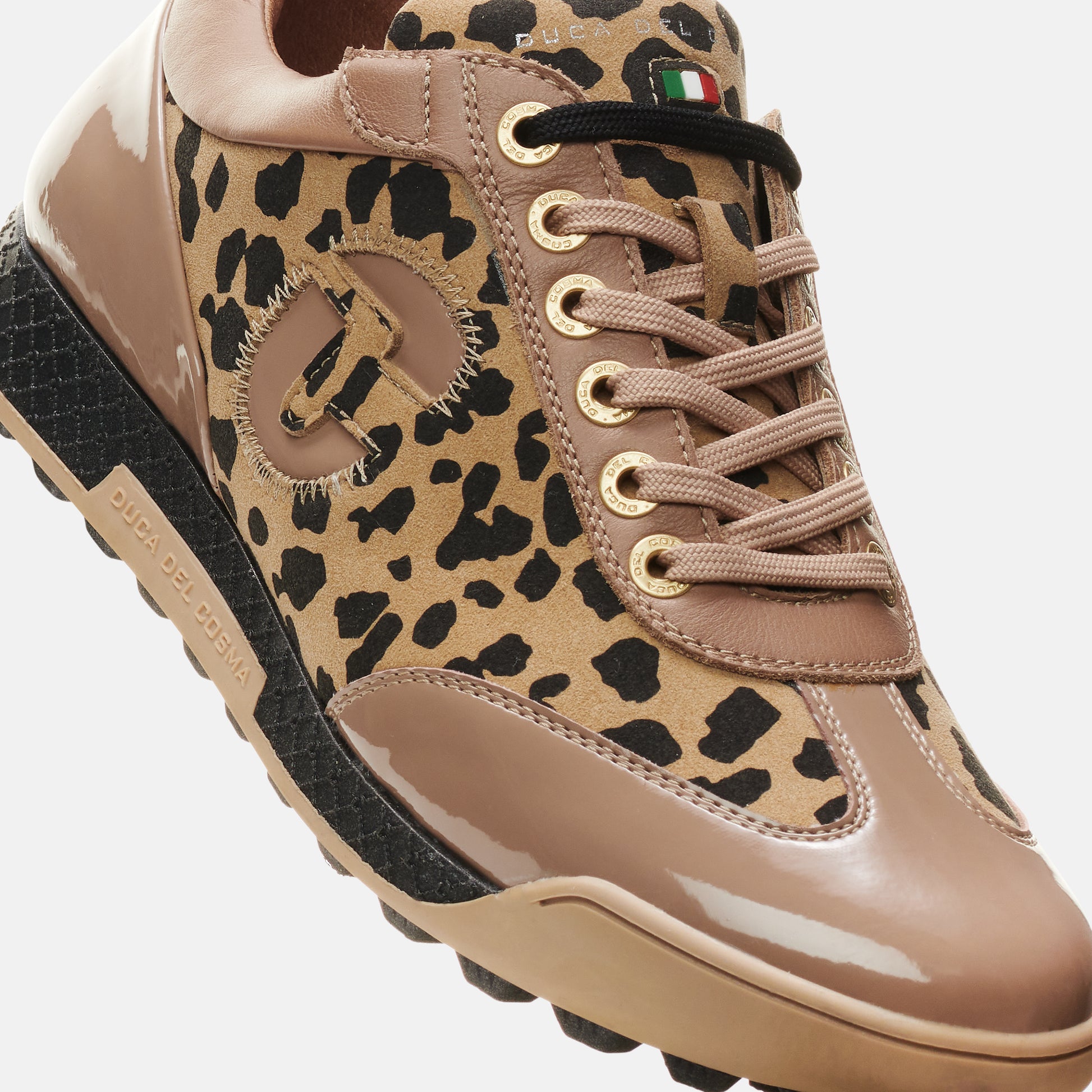 King Cheetah taupe Women's Golf shoe fully waterproof with animal print from duca del cosma