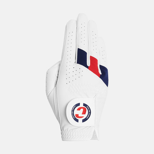 Brompton Men's Glove Right in colors White/Navy made from 100% cabretta leather and microfiber