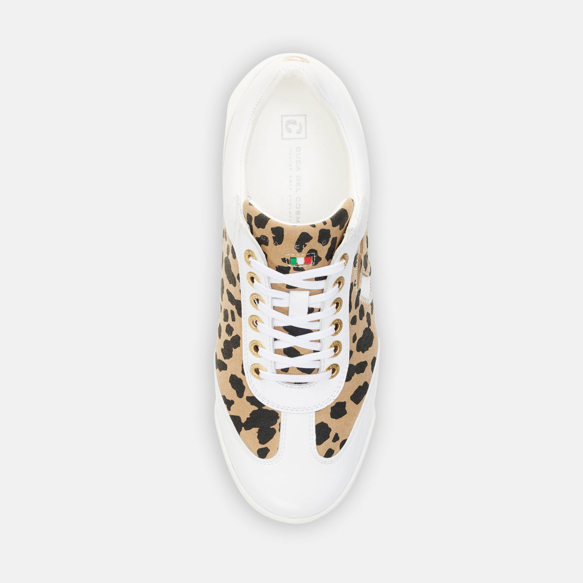 King Cheetah Whute Women's Golf shoe fully waterproof with animal print from duca del cosma