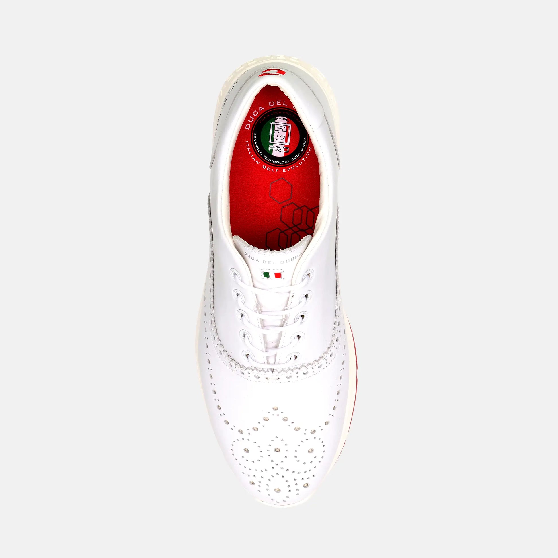 Bernardo Pro Spike white men's golf shoe fully waterproof with spikes from Duca del Cosma