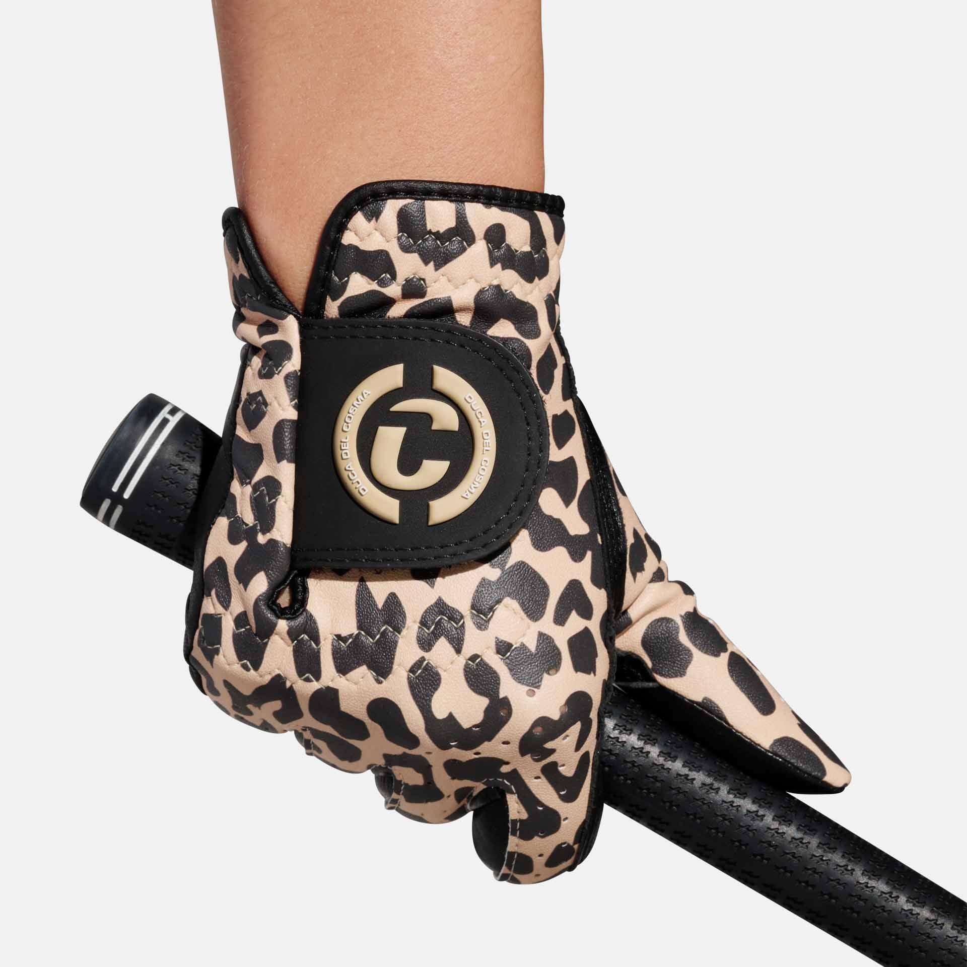 Designer Pro Women's Golf glove for lefthand in colors Black/Cheetah made from cabretta leather