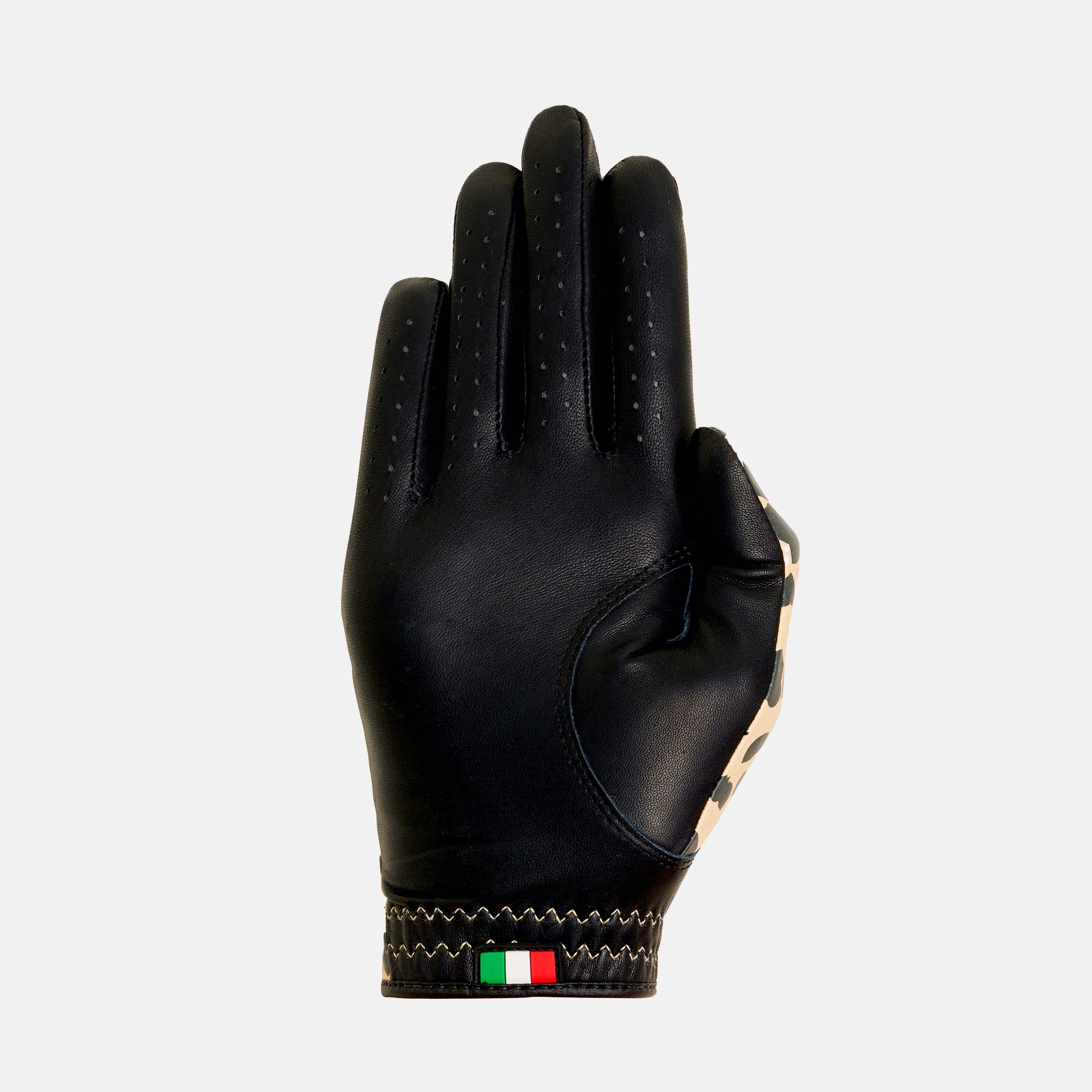 Designer Pro Women's Golf glove for lefthand in colors Black/Cheetah made from cabretta leather