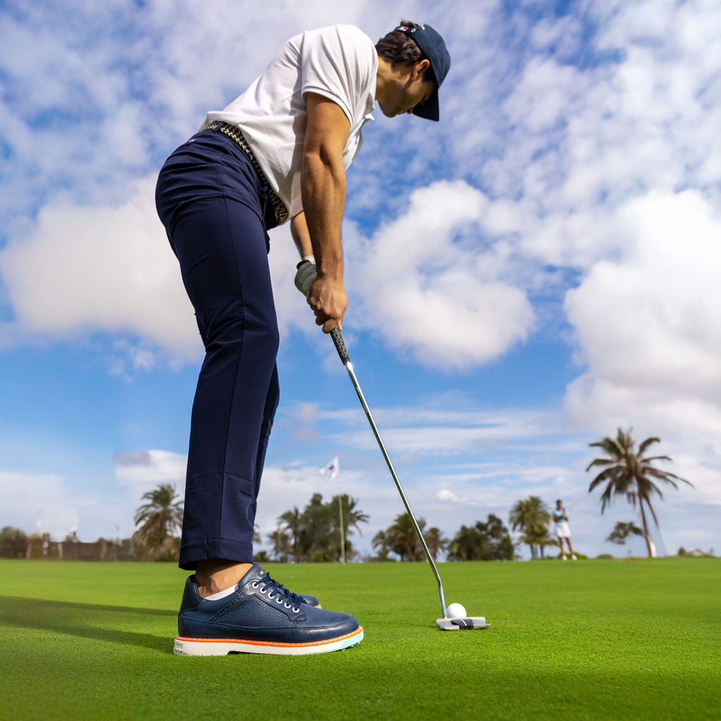 Lightweight Golf Shoes Men's - Davinci Leggero - Navy/Mandarin Red