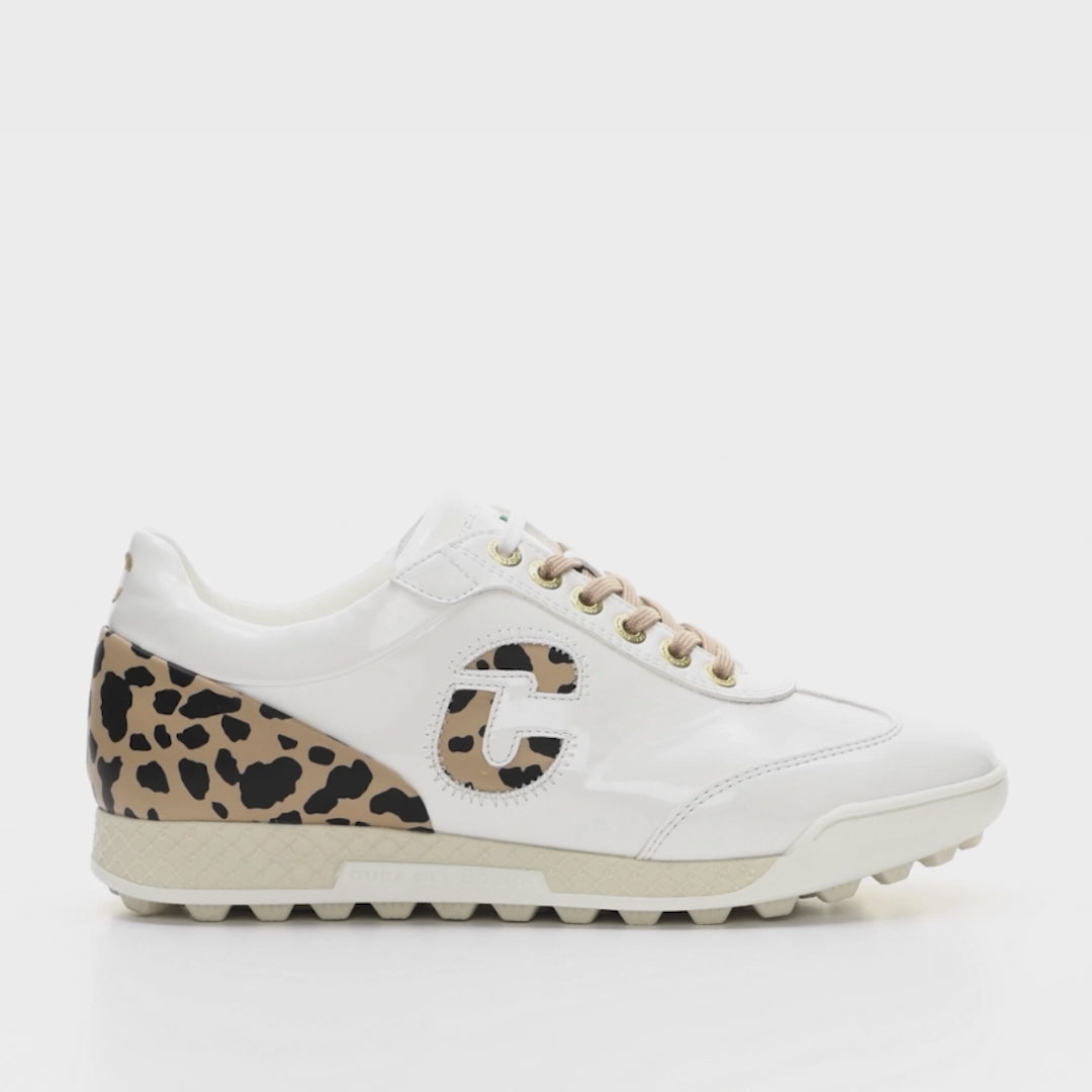Duca del Cosma's King Cheetah White Women's Golf shoe fully waterproof with animal print from duca del cosma