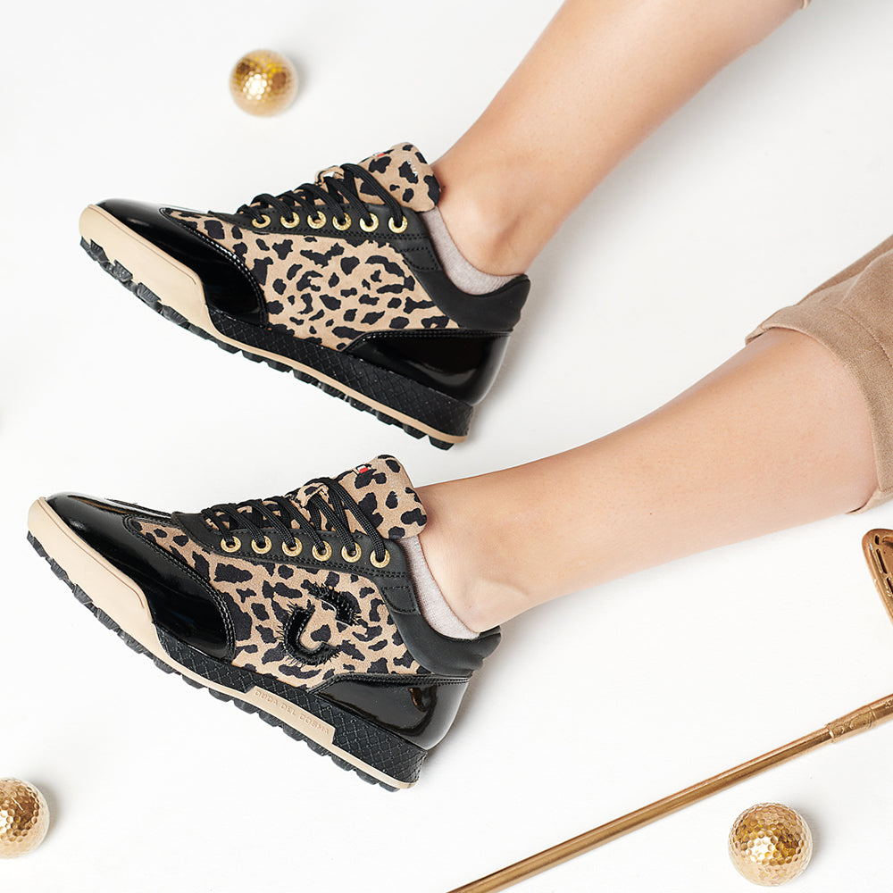 King Cheetah Black Women's Golf shoe fully waterproof with animal print